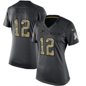 Wholesale Cheap Nike Patriots #12 Tom Brady Black Women\'s Stitched NFL Limited 2016 Salute to Service Jersey