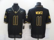 Wholesale Cheap Men's Philadelphia Eagles #11 Carson Wentz Black Gold 2020 Salute To Service Stitched NFL Nike Limited Jersey