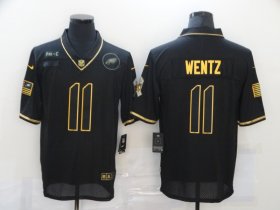 Wholesale Cheap Men\'s Philadelphia Eagles #11 Carson Wentz Black Gold 2020 Salute To Service Stitched NFL Nike Limited Jersey