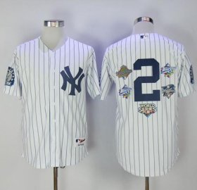 Wholesale Cheap Yankees #2 Derek Jeter White Strip Five Times World Series Champion Stitched MLB Jersey