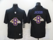 Wholesale Cheap Men's Baltimore Ravens #8 Lamar Jackson Black 2020 Shadow Logo Vapor Untouchable Stitched NFL Nike Limited Jersey