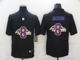 Wholesale Cheap Men\'s Baltimore Ravens #8 Lamar Jackson Black 2020 Shadow Logo Vapor Untouchable Stitched NFL Nike Limited Jersey