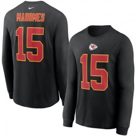 Wholesale Cheap Kansas City Chiefs #15 Patrick Mahomes Nike Player Name & Number Long Sleeve T-Shirt Black