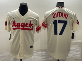 Wholesale Cheap Men\'s Los Angeles Angels #17 Shohei Ohtani Cream 2022 City Connect Cool Base Stitched Jersey