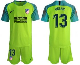 Wholesale Cheap Atletico Madrid #13 Oblak Shiny Green Goalkeeper Soccer Club Jersey