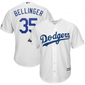 Wholesale Cheap Los Angeles Dodgers #35 Cody Bellinger Majestic 2019 Postseason Home Official Cool Base Player Jersey White