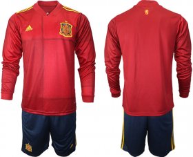 Wholesale Cheap Men 2021 European Cup Spain home Long sleeve soccer jerseys