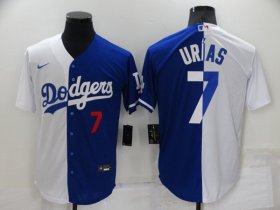 Wholesale Cheap Men\'s Los Angeles Dodgers #7 Julio Urias White Blue Split Cool Base Stitched Baseball Jersey