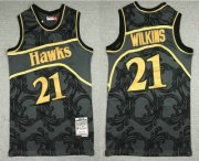 Wholesale Cheap Men's Atlanta Hawks #21 Dominique Wilkins Black With Gold Hardwood Classics Soul Swingman Throwback Jersey