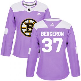 Wholesale Cheap Adidas Bruins #37 Patrice Bergeron Purple Authentic Fights Cancer Women\'s Stitched NHL Jersey