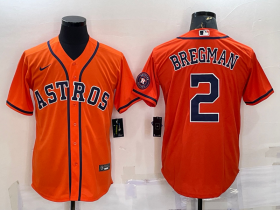 Wholesale Cheap Men\'s Houston Astros #2 Alex Bregman Orange With Patch Stitched MLB Cool Base Nike Jersey
