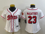 Wholesale Cheap Women's San Francisco 49ers #23 Christian McCaffrey White Color Rush With Patch Cool Base Stitched Baseball Jersey