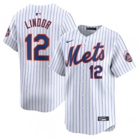 Cheap Men\'s New York Mets #12 Francisco Lindor White 2024 Home Limited Stitched Baseball Jersey