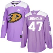 Wholesale Cheap Adidas Ducks #47 Hampus Lindholm Purple Authentic Fights Cancer Stitched NHL Jersey