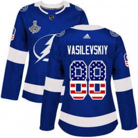 Cheap Adidas Lightning #88 Andrei Vasilevskiy Blue Home Authentic USA Flag Women\'s 2020 Stanley Cup Champions Stitched NHL Jersey