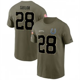 Wholesale Cheap Men\'s Indianapolis Colts #28 Jonathan Taylor 2022 Olive Salute to Service T-Shirt