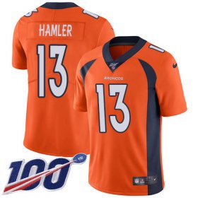 Wholesale Cheap Nike Broncos #13 KJ Hamler Orange Team Color Men\'s Stitched NFL 100th Season Vapor Untouchable Limited Jersey