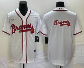 Cheap Men\'s Atlanta Braves White Team Big Logo Cool Base Stitched Baseball Jersey
