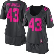 Wholesale Cheap Nike Steelers #43 Troy Polamalu Dark Grey Women's Breast Cancer Awareness Stitched NFL Elite Jersey