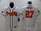Wholesale Cheap Men's Atlanta Braves #27 Austin Riley 2022 White Gold World Series Champions Program Flex Base Stitched Baseball Jersey
