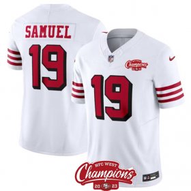 Cheap Men\'s San Francisco 49ers #19 Deebo Samuel White 2023 F.U.S.E. NFC West Champions Patch Alternate Football Stitched Jersey