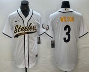 Cheap Men's Pittsburgh Steelers #3 Russell Wilson White With Patch Cool Base Stitched Baseball Jerseys