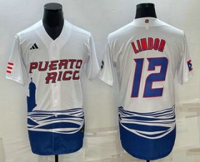 Cheap Men\'s Puerto Rico Baseball #23 Francisco Lindor White 2023 World Baseball Classic Stitched Jerseys