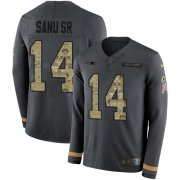 Wholesale Cheap Nike Patriots #14 Mohamed Sanu Sr Anthracite Salute to Service Youth Stitched NFL Limited Therma Long Sleeve Jersey