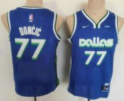Cheap Youth Dallas Mavericks #77 Luka Doncic 2022 Blue City Edition Stitched Jersey With Sponsor
