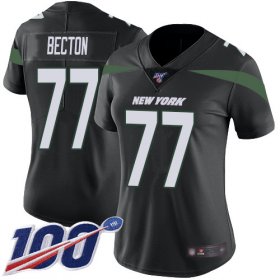 Wholesale Cheap Nike Jets #77 Mekhi Becton Black Alternate Women\'s Stitched NFL 100th Season Vapor Untouchable Limited Jersey