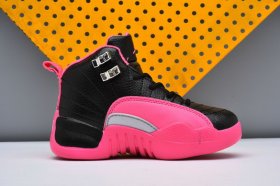 Wholesale Cheap Air Jordan 12 Retro Kids Shoes Black/Pink-Grey