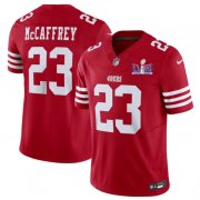 Cheap Men's San Francisco 49ers #23 Christian McCaffrey Red 2024 F.U.S.E. Super Bowl LVIII Patch Vapor Untouchable Limited Football Stitched Jersey