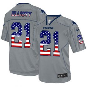 Wholesale Cheap Nike Cowboys #21 Ezekiel Elliott Lights Out Grey Men\'s Stitched NFL Elite USA Flag Fashion Jersey