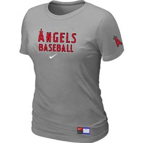 Wholesale Cheap Women\'s Los Angeles Angels Nike Short Sleeve Practice MLB T-Shirt Light Grey
