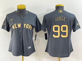 Wholesale Women\'s New York Yankees #99 Aaron Judge Grey 2022 All Star Stitched Cool Base Nike Jersey