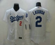 Wholesale Cheap Men's Los Angeles Dodgers #2 Tommy Lasorda White Stitched MLB Flex Base Nike Jersey