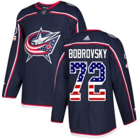 Wholesale Cheap Adidas Blue Jackets #72 Sergei Bobrovsky Navy Blue Home Authentic USA Flag Stitched NHL Jersey