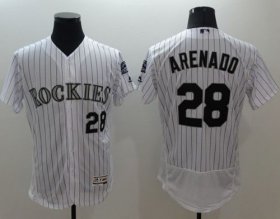 Wholesale Cheap Rockies #28 Nolan Arenado White Strip Flexbase Authentic Collection Stitched MLB Jersey