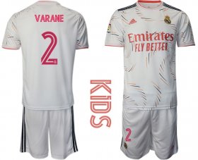 Wholesale Cheap Youth 2021-2022 Club Real Madrid home white 2 Adidas Soccer Jersey