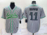 Wholesale Cheap Men's Philadelphia Eagles #11 AJ Brown Grey With Patch Cool Base Stitched Baseball Jersey