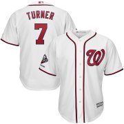 Wholesale Cheap Washington Nationals #7 Trea Turner Majestic 2019 World Series Champions Home Official Cool Base Bar Patch Player Jersey White