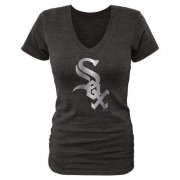 Wholesale Cheap Women's Chicago White Sox Fanatics Apparel Platinum Collection V-Neck Tri-Blend T-Shirt Black