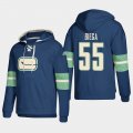Wholesale Cheap Vancouver Canucks #55 Alex Biega Blue adidas Lace-Up Pullover Hoodie