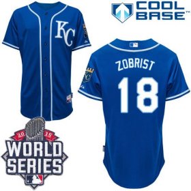 Wholesale Cheap Royals #18 Ben Zobrist Blue Alternate 2 Cool Base W/2015 World Series Patch Stitched MLB Jersey