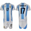 Cheap Men's Argentina #17 Alejandro Garnacho White Blue 2024-25 Home Soccer Jersey Suit