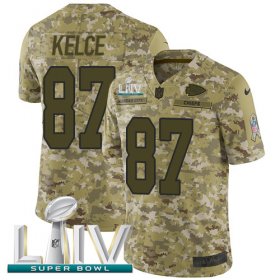 Wholesale Cheap Nike Chiefs #87 Travis Kelce Camo Super Bowl LIV 2020 Men\'s Stitched NFL Limited 2018 Salute To Service Jersey