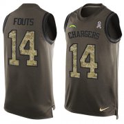 Wholesale Cheap Nike Chargers #14 Dan Fouts Green Men's Stitched NFL Limited Salute To Service Tank Top Jersey