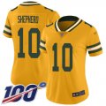 Wholesale Cheap Nike Packers #10 Darrius Shepherd Gold Women's Stitched NFL Limited Inverted Legend 100th Season Jersey