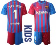 Wholesale Cheap Youth 2021-2022 Club Barcelona home red 1 Nike Soccer Jerseys
