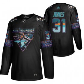 Wholesale Cheap San Jose Sharks #31 Martin Jones Men\'s Adidas 2020 Los Tiburones Limited NHL Jersey Black